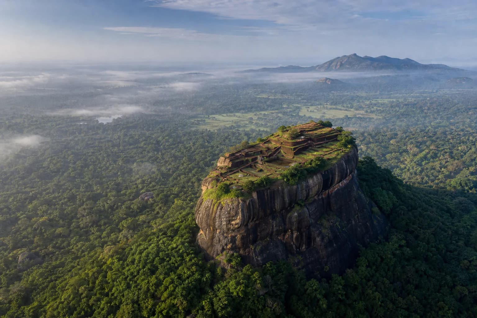 The Sigiriya rock fortress rising above surrounding jungle