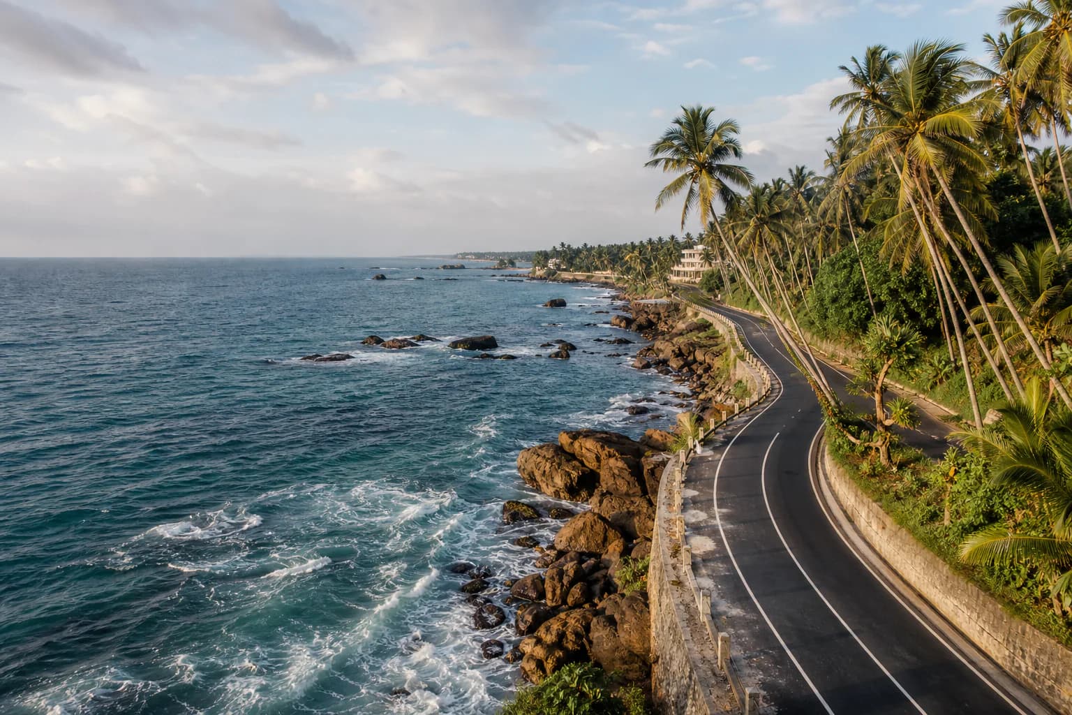 Sri Lanka's palm-lined southern coastal road beside the Indian Ocean